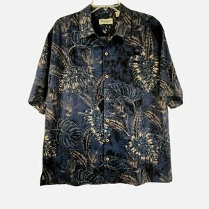 Caribbean Pure Silk men's Hawaiian tropical print button up shirt, size L